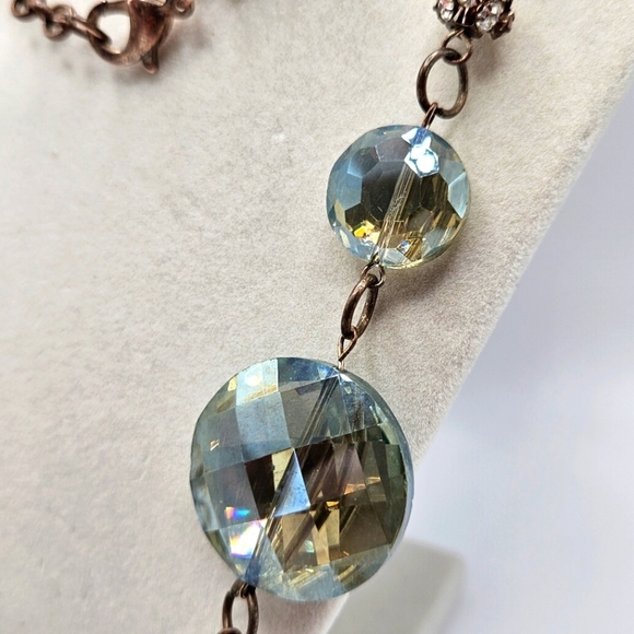 VINTAGE Stunning Green Faceted Glass Rhinestone Ball Long Statement Necklace - Picture 7 of 9